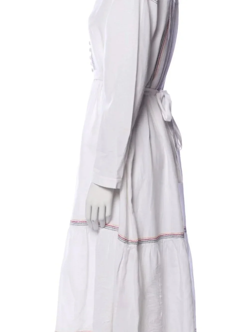 Saloni V-Neck Midi Length Linen Dress White | Size: M | US6, UK10 - Picture 7 of 7